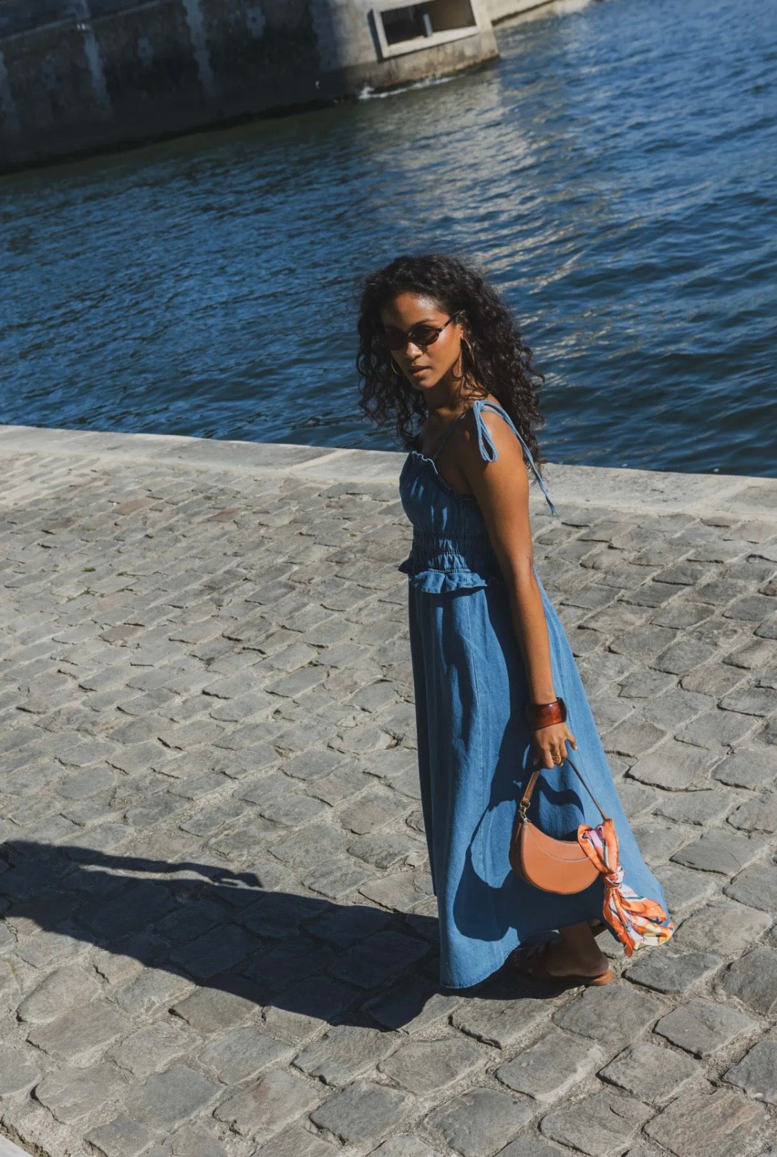 Denim midi jurk donkere denim - variant 2
