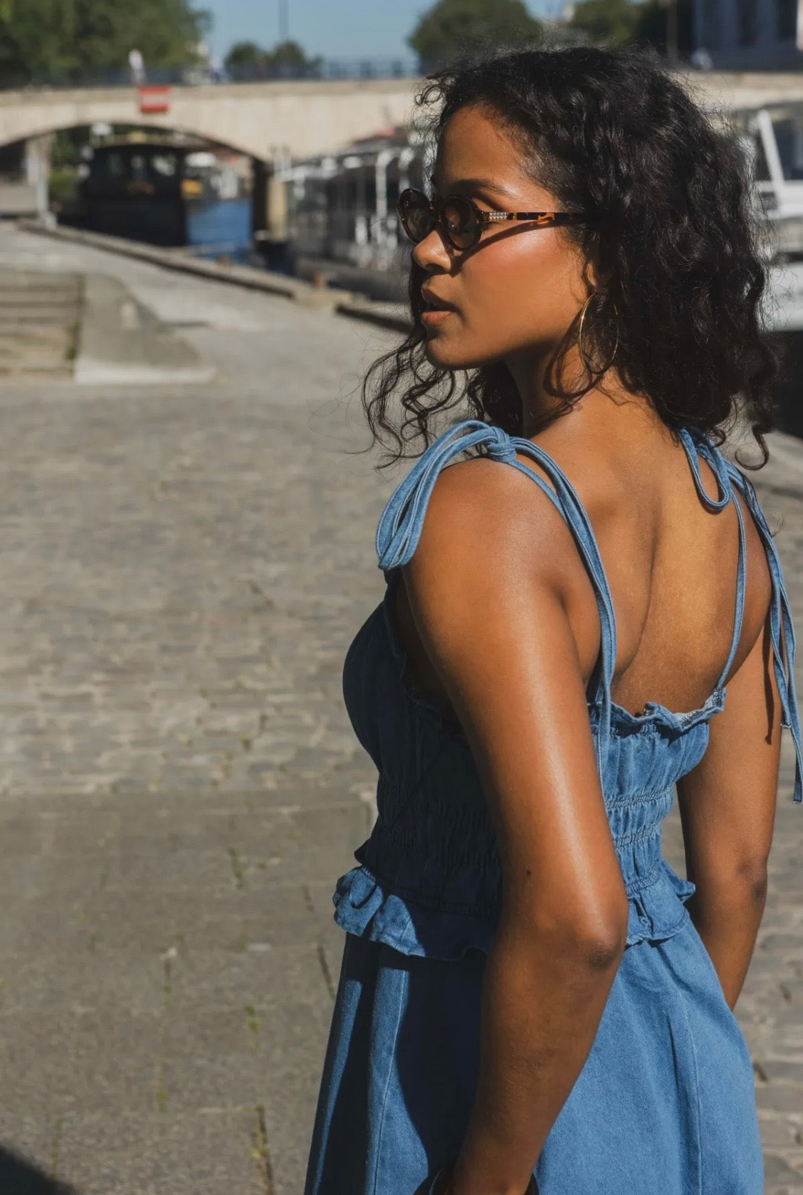 Denim midi jurk donkere denim - productfoto