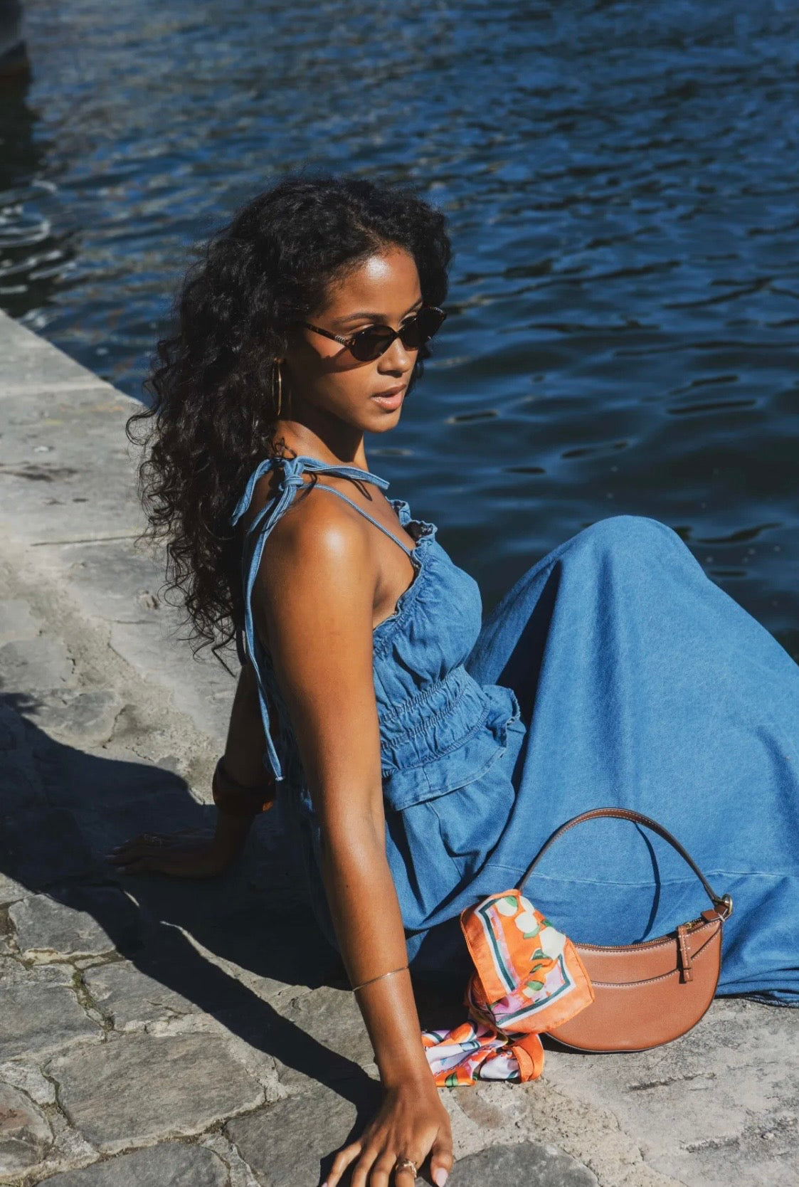Denim midi jurk donkere denim - variant 1
