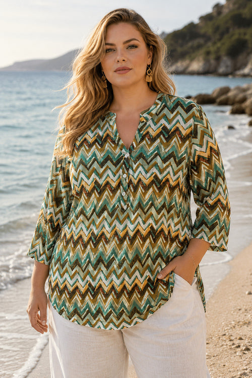 Blouse Flowy groen zigzag print