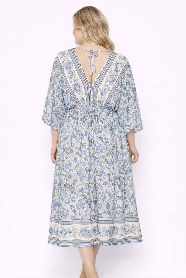 Dress Cenca blauw bohemian print achterkant