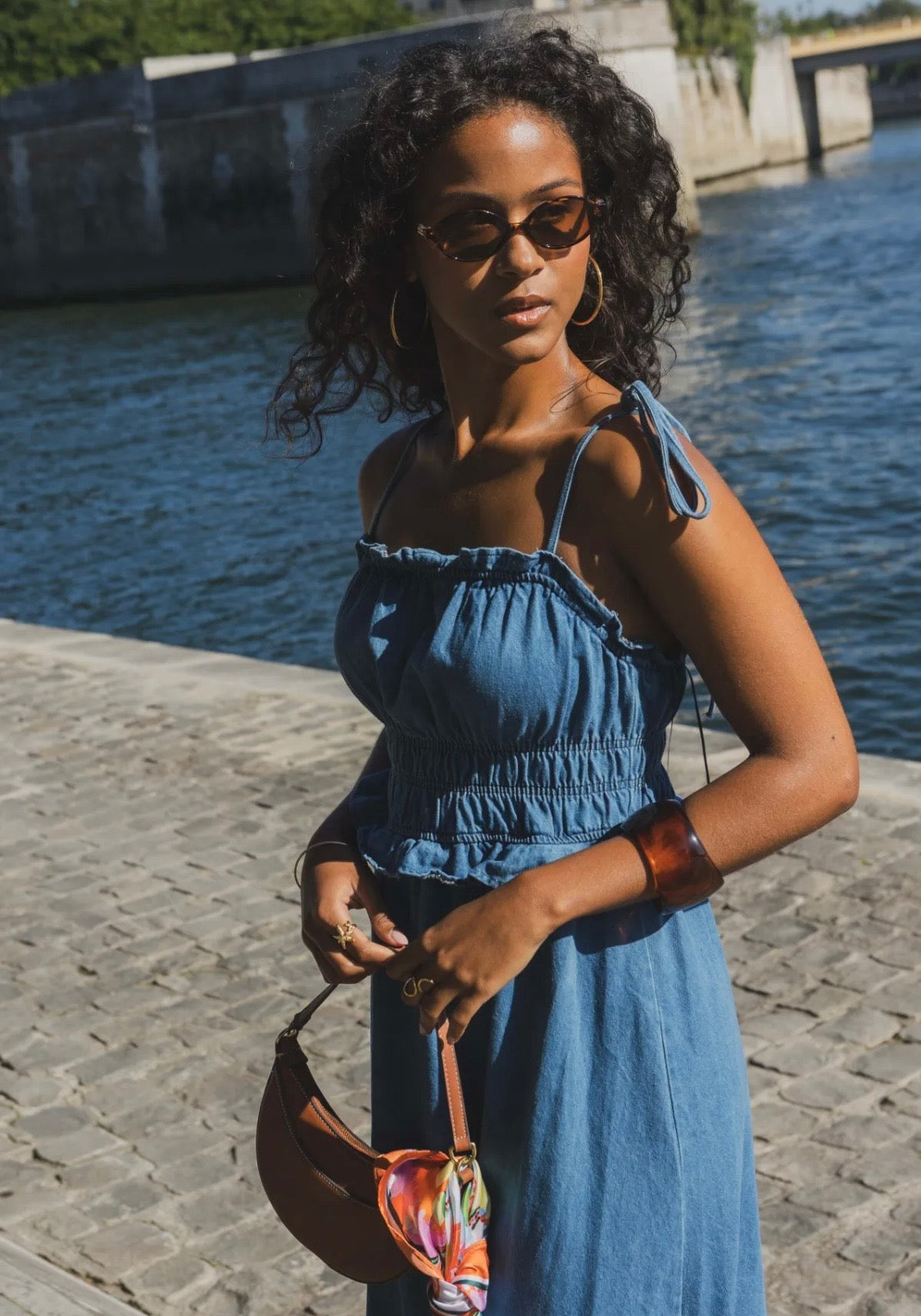Denim midi jurk lichte denim - productfoto