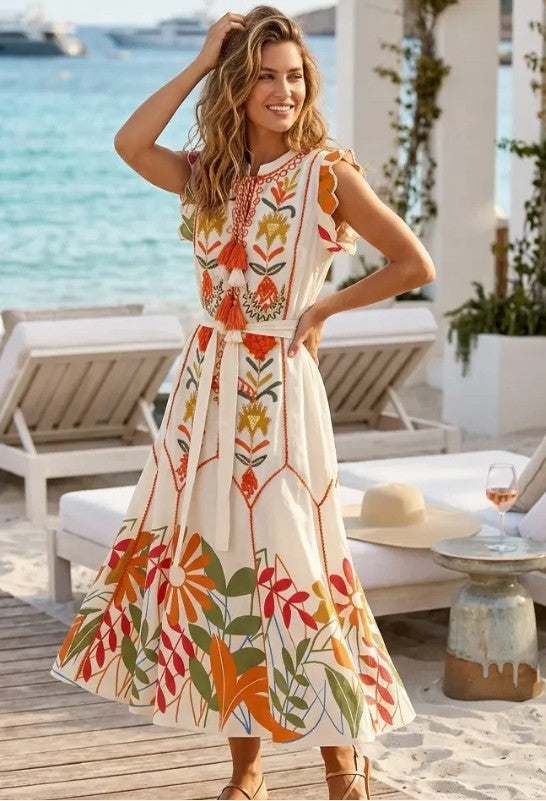 ibBan Cotton Maxi Dress Round Neck Barika