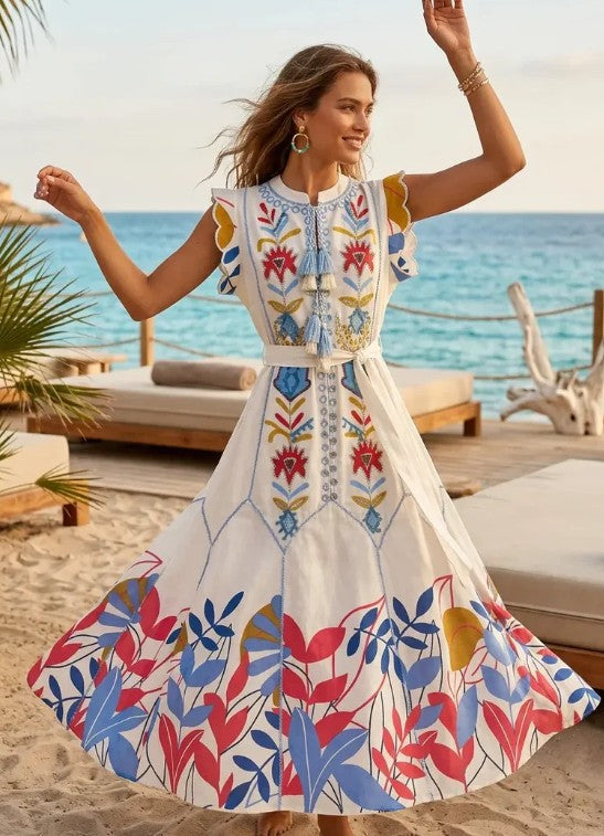 ibBan Cotton Maxi Dress Round Neck Barika