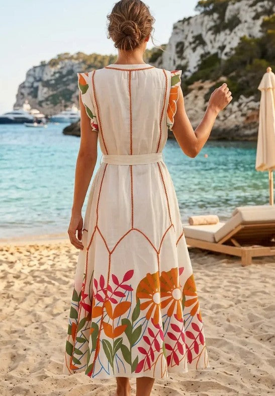 ibBan Cotton Maxi Dress Round Neck Barika
