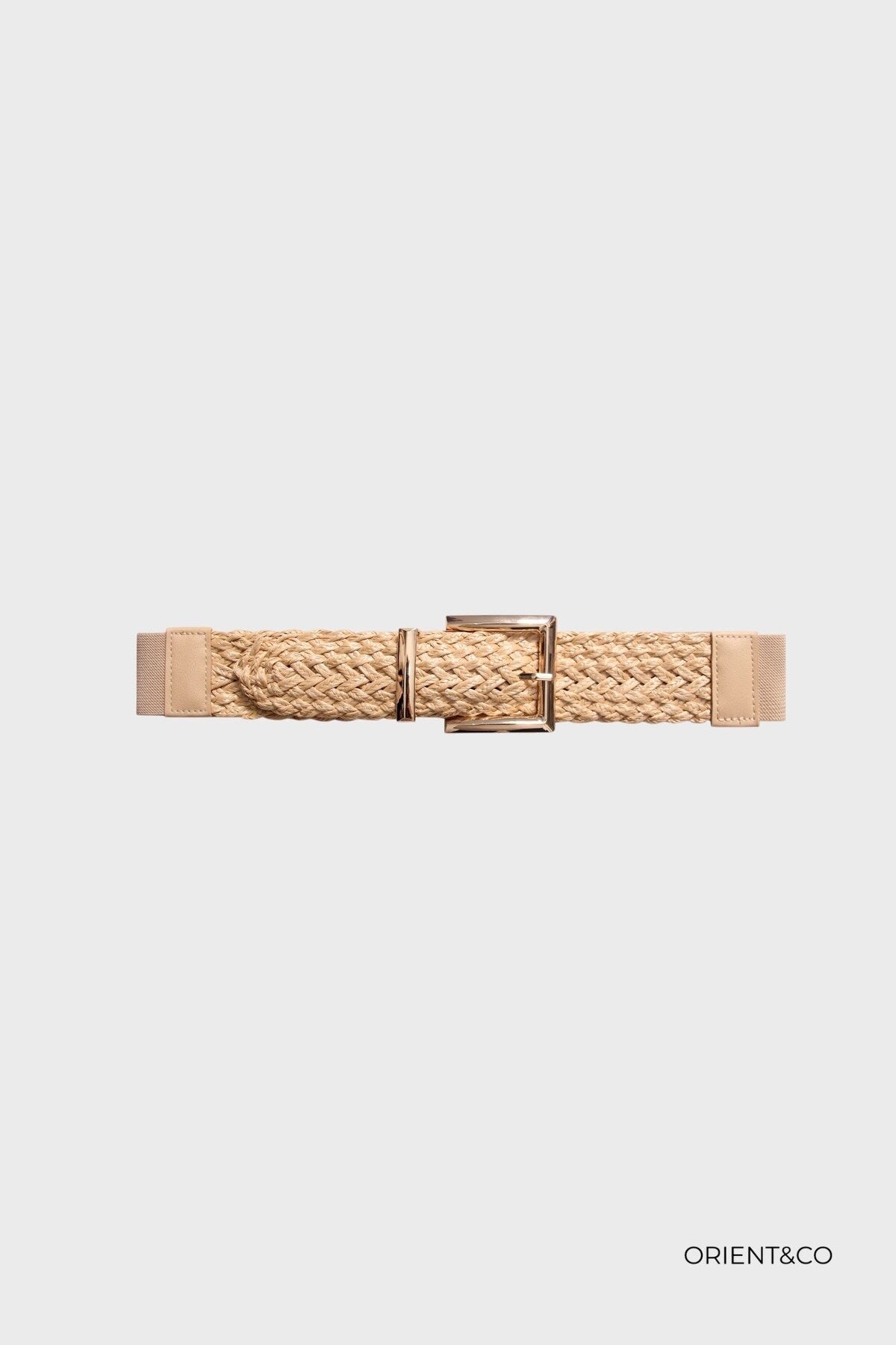 Brede gevlochten riem taupe - detail