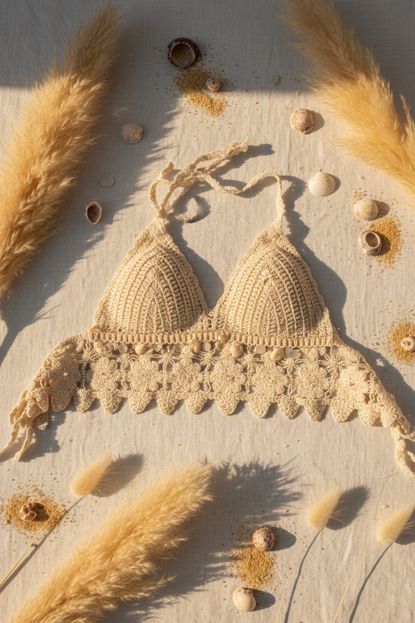Crochet top zand beige - Ibiza vibe