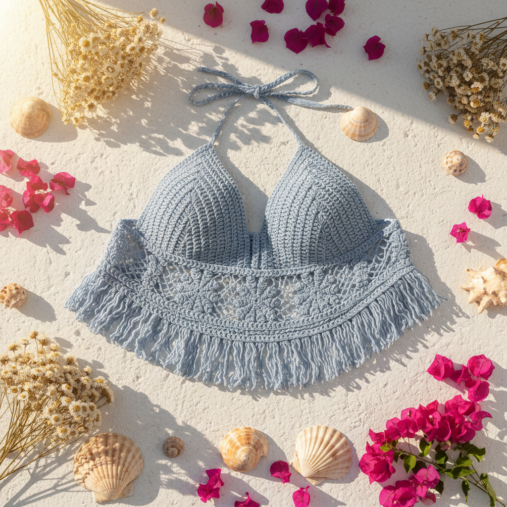 Flat Lay Blauwe Crochet Top Ibiza