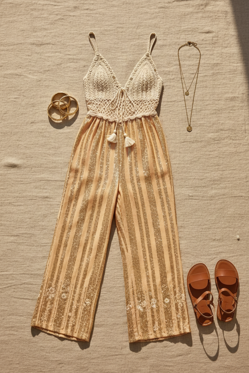 Jumpsuit flatlay geel/goud
