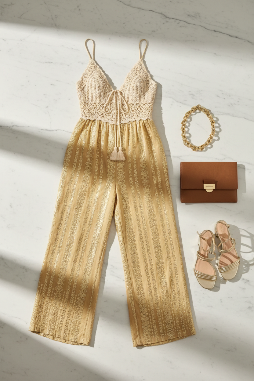 Jumpsuit flatlay goud