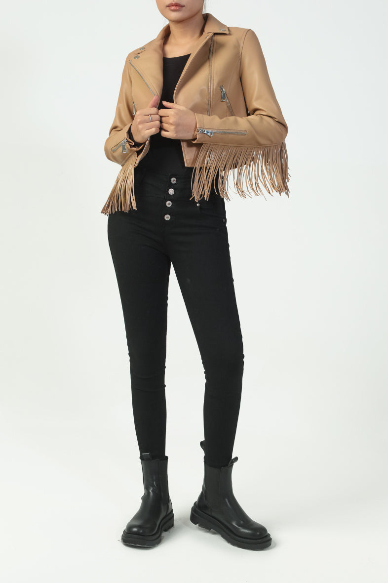 Fringe Jacket Camel - full body look