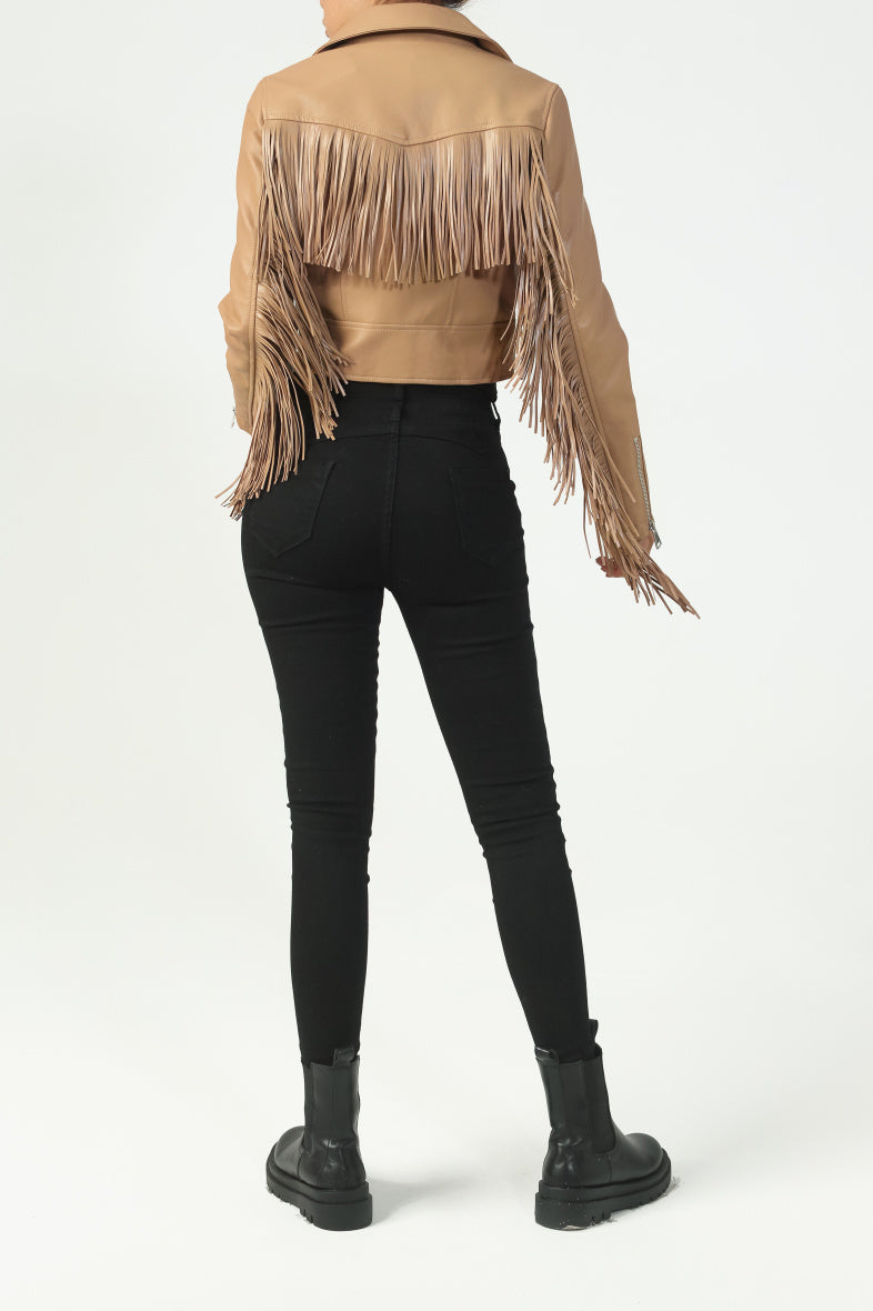 Fringe Jacket Camel - achterkant met franjes