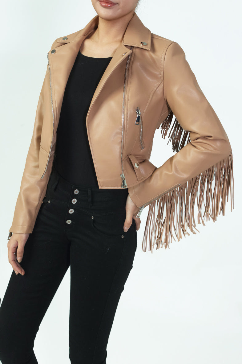 Fringe Jacket Camel - open zijaanzicht